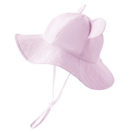 Jastore Baby Girl Boy Sun Hat with UPF 50+ Bear Ear Infants Boys Cap Outdoor Adjustable Beach Hat with Wide Brim Bucket Hats (US, Age, 0 Months, 6 Months, Pink)