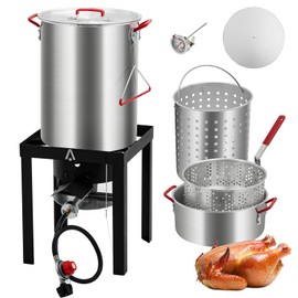 GarveeHome Turkey Fryer, 30 QT Cooker Set and 10 QT Kit, 50,000 BTU Outdoor Propane Deep Fryers, Aluminum Turkey Deep Fryer and Propane Burner Kit, Outdoor Deep Fryer with Burner Stand