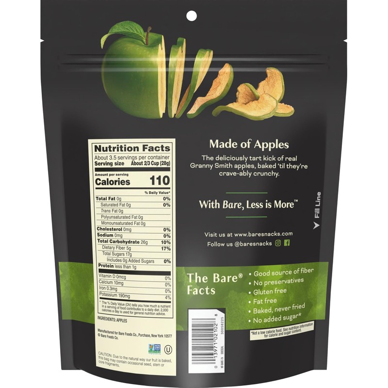Bare Baked Crunchy Apple Chips 3.4oz Granny Smith Gluten Free