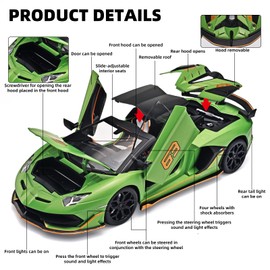 OANMYJJO Car Toys for Boys 1/18 Diecast Cars Lambo SVJ 63 Model Car Kits,Lambo Collectibles Model with Light and Sound,Race Cars for Kids Ages 4-8（Green）