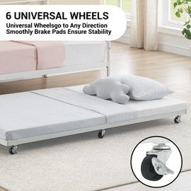 IDEALHOUSE Modern Twin Daybed with Trundle and Backrest, White Metal Sofa Bed Frame with Steel Slat Support and Art Sweet Heart Design,for Living Room, Bedroom and Guest Room