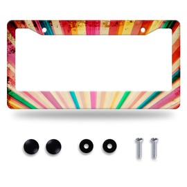 Retro Rainbow License Plate Frame Hippie Rainbow Stripes License Plate Stainless Steel Funny License Plate Holder Colorful Car Accessories Decoration With Screws Fits Standard Vehicles Size 12.3"x6.3"