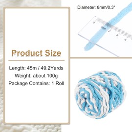 sourcing map Chenille Chunky Yarn, 100g/3.5oz Plush Bulky Thick Fluffy Polyester Yarn for Crochet DIY, Soft Velvet Blanket for Sweater Hand Knit Crocheting (Blue/White, 45 M/49 Yards)