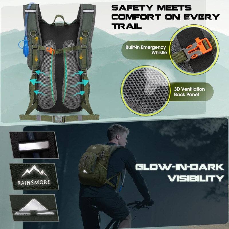 Hydration Backpack with 2L Water Bladder, Lightweight Water Backpack for