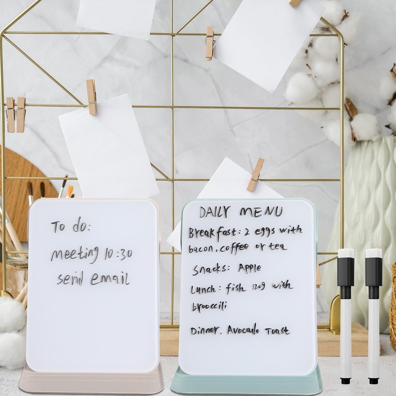 Dunzoom 2 Pcs Small Glass Desktop Whiteboard with Reversable Stand