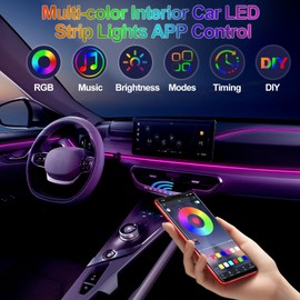 YUGUANG Interior Car LED Strip Lights APP Control, 5 in 1 Ambient Lighting Car with 236 inches Fiber Optic Multicolor Music Sync Interior Car Lights Strip