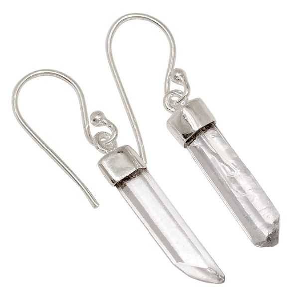 Natural Lemurian Crystal Quartz 925 Sterling Silver Earrings Jewelry ALLE-19097