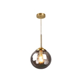 AULLAZFR 7.8 in Grey Glass Globe Pendant Light Fixtures and Gold Brass Finish Simple Style Glass Ball Pendant Hanging Lamp for Bedside(Grey)