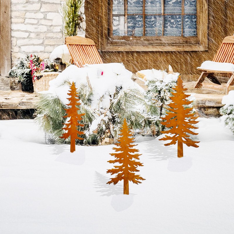 Pine Tree Metal Yard Decor Durable Outdoor Garden Stakes for