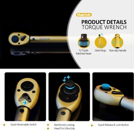 Hairich 1/4 3/8 1/2 in Drive Click Torque Wrench, 3Pcs Torque Wrench 1/4 3/8 1/2, 20-240in.lb, 10-45ft.lb, 10-170ft.lb,72-Tooth Dual Range Scales, with Quick Release Reversible Head for Bike, Car