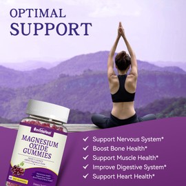 Magnesium Gummies 400mg, Chewable Magnesium Oxide Supplement for Adults, Nerve & Muscle Support - Sugar-Free, Vegan, Non-GMO,60 Count