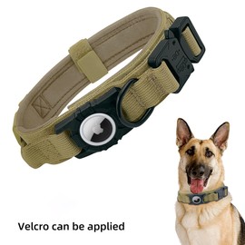 for AirTag Dog Collar - Tactical, Heavy Duty, Adjustable GPS Dog Collar Compatible with AirTag, with Holder & Control Handle for Large Dogs, Double Locking Metal Carabiner [Brown, L (16.5-20.5")]