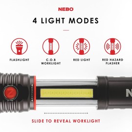 NEBO SLYDE+ Flashlight (2nd Gen) | 400 Lumens, 7 Light Modes, Bright COB Work Light & LED Tactical Flashlight, Magnetic Base, Great for Camping, Water Resistant, Includes 4x AAA Alkaline Batteries