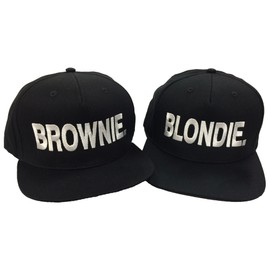UK Printwear Blondie Brownie Pair Embroidered Rapper Cap Set Black