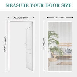 Magnetic Door Screen 80 x 200 cm, SMALUCK Heavy Duty Fly Door Screen Mesh with Powerful Magnets, Durable Mesh Curtains Keeps Bugs Out, Frame Hook & Loop, Kid and Pet Friendly