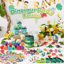 Winrayk Dinosaur Party Favors Dino Birthday Supplies Kids Goodie Bags Stuffers Boys Gift, Dinosaur Toy Figure Glow in the Dark Tattoo Sticker Silicone Wristband Stamper Keychain Ring Dino Party Favors