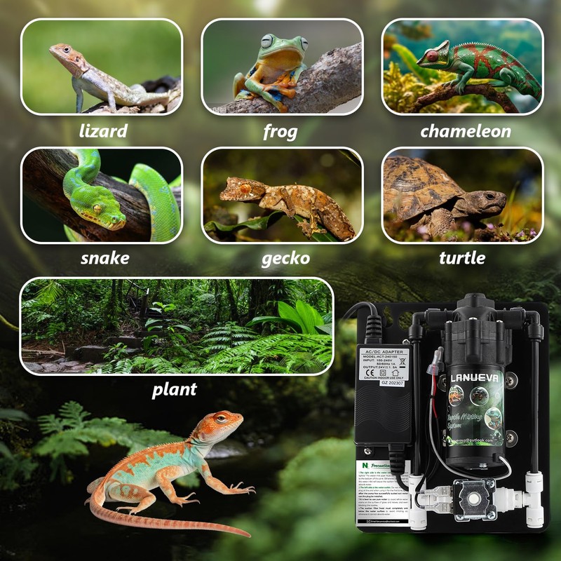 LANUEVA Reptile Humidifier, Quieter Mister Fogger for Terrarium with 4