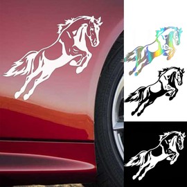 IOO6Z8SY Jumping Horse Art Stickers - Waterproof, UV Resistant, Car Stickers for Smooth Surfaces (19 cm x 15 cm, Pack of 2) (White)