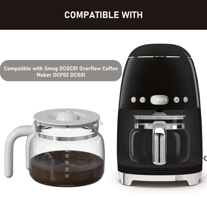 DCGC01 10-Cups Replacement Glass Carafe Pot Compatible with Smeg DCGC01