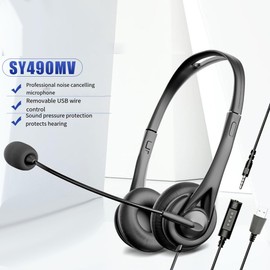 Aswalling Headset 3.5MM Headset Exam Wired Headset Business Operator Special Computer Hearing Multi-Function Earphone, A