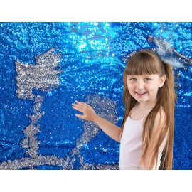 Sensory Wall Sequin Flip Fabric for Kids,0.2" Large Sequins Sensory Graffiti Fabric for Toddlers,Tactile Stimulation,Reversible Glitter Fabric (1 yd, Sapphire Blue + Silver)