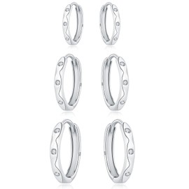 Cangall Hoop Earrings 925 Silver Small, 3 Pairs 925 Sterling Silver Hoop Earrings Set, Silver Women's Hoop Earrings in 9/11/13 mm, Unisex Sleeping Cartilage Hoop Earrings for Men and Women, Cubic