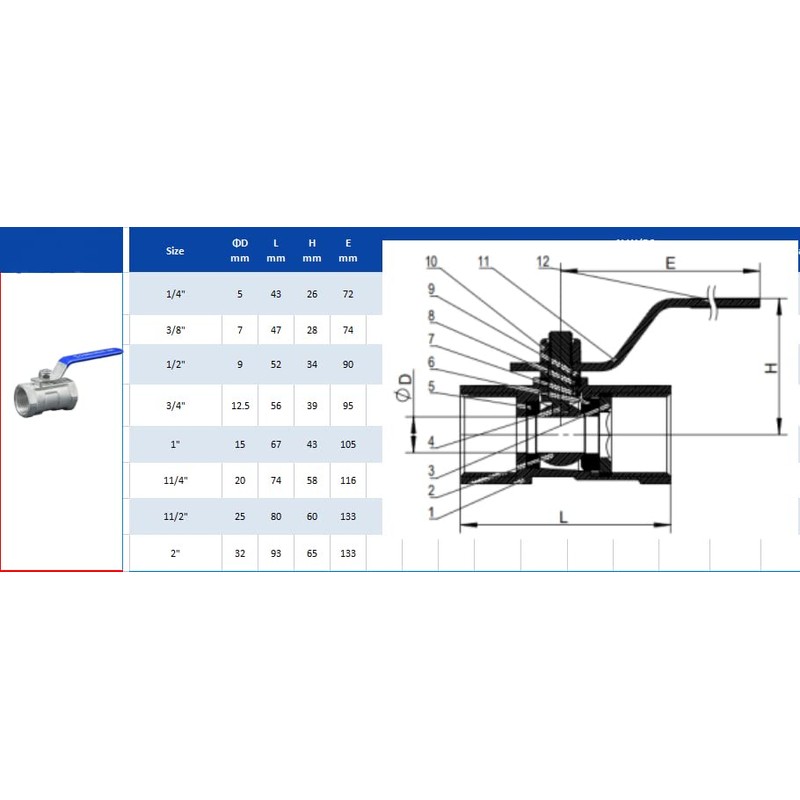 JIVTO Stainless Steel Ball Valve 3/4" BSP Female to Female