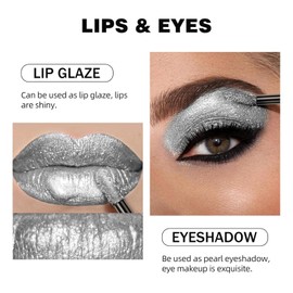 Tkekruh 2PC Flüssiger Lippenstift, 2-in-1 Lipstick＆Lidschatten Lippenstift, Antihaft-Lipgloss, Eyeshadow Mehrzweckfarbe, Langanhaltende Farbe, Lipstick Lipsticks, Silber Weiß, Silver White