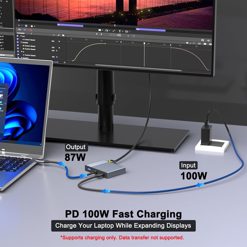 USB C to 3 HDMI Adapter with PD 100W/USB3.0, 4K@60Hz
