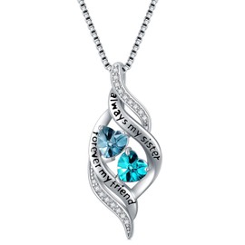 Zoeniya Aquamarine Blue Topaz Jewelry Gifts for Sister March December Birthstone Necklace Always My Sister Forever My Friend for Women Her Friend Christmas Valentine Mothers Day Birthday Gifts