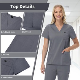 VIAOLI Scrubs for Women Set with V-neck Scrub Nursing Uniforms for Womens Scrub Set Multiple Pockets Elasticized Waist
