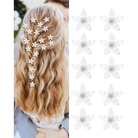 BNREOZA Pack of 10 White Mini Rhinestone Flowers Hair Clips, Cute Flower Hair Clips, Chip Flowers Hair Clips, Decoration Hair Clips, Wedding Hair Clips, No Hurt Hair
