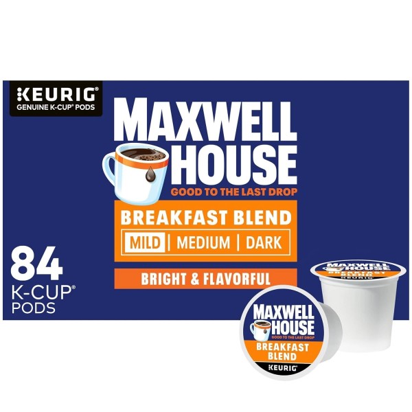 Branded Maxwell House Breakfast Blend Mild Roast K-Cup Coffee Pods,