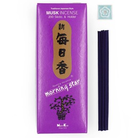 Nippon Kodo Morning Star Musk Japanese Incense - 200 Stick Box with Ceramic Holder