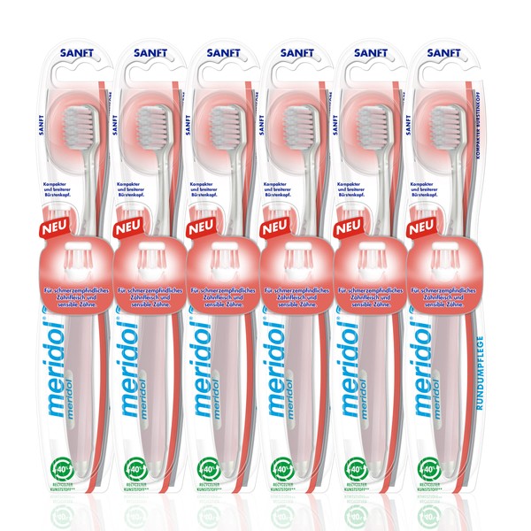 meridol Toothbrush all-round protection, gentle, pack of 6 - manual toothbrush for pain-sensitive gums and sensitive teeth