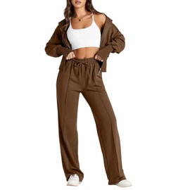 Herseas Women's 2 Piece Dark Brown Weight Sets for Home Workout 2024 Fashion Jogging Sweatshirt & Sweatpants Athletic Wear Travel Track Suit Set Small 4 6