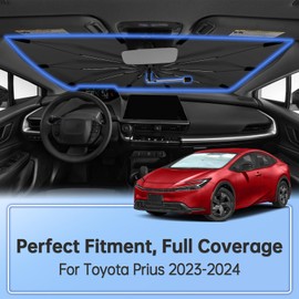 Windshield Sun Shade Umbrella for Toyota Prius 2023-2024, Foldable Sunshade for Car Front Window, 360 Rotation Automotive Interior UV Protection for Outdoor Parking, Keep Car Cool