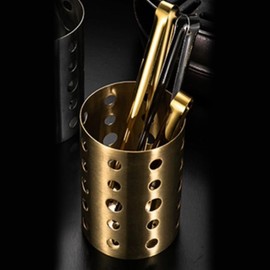 Fayelume Stainless Steel Utensil Holder, Gold Utensil Holder, Metal Drying with Drain Holes, Chopstick Holder for Kitchen Counter Cooking Countertop