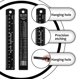 2 Pcs Straight Edge Ruler Metal Ruler Aluminum Rulers with Metric and Imperial Measurement 0.98 Inch Straight Edge Rulers with Inch to MM Conversion Table for Students Machinist and Drafting Black