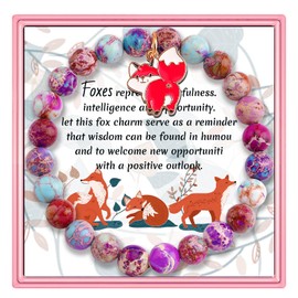 PARTNER Fox Charm Bracelets for Women Natural Stone Fox Jewelry Inspirational Healing Gifts for Women Animal Lovers (Emperor Stone)