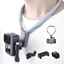 TELESIN Soporte magnético para Selfie de Cuello POV con Clip de teléfono,Kit de Montaje Vertical,Collar de Vlog de Video Manos Libres,Accesorio Correa para el Cuerpo para MAX Hero Insta360 dji Action