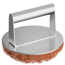 BOHK Round Plate Stainless Steel Smash Burger Press Burger Smasher Griddle Tool Accessory for Flat Top Grill and Skillet (6 Inch)