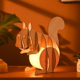YII WMOC 3D Wooden Puzzle for Adults LED Squirrel Table Lamp 3D Puzzle Building Model Kits Room Teens Girls Boys Brain Teaser Home Decor Little Night Light Birthday Gift