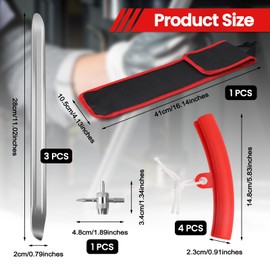 3 x 28 cm mounting lever tyres, 4 x tyre mounting rim protection, tyre change lever, rim edge protection with 4-way valve insert, storage bag, car rim protector for motorcycle, bicycle