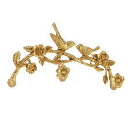 Bolifish Vintage Gold Wall Hook Rack with 3 Hooks, Bird On Branch with Flowers and Leaves Decorative Wall Mounted Hook Holder for Coats, Hats, Keys, Towels and Clothes