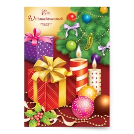 Designer Greetings German Christmas Greeting Cards, “Ein Weihnachtswunsch” Presents Under the Tree (6 Cards with Envelopes / 6 Karten mit Umschlägen)