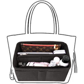 Lckaey Felt Organizer Bag Purse For Speedy Neverfull Totebag Insert with zipper 3032black-L
