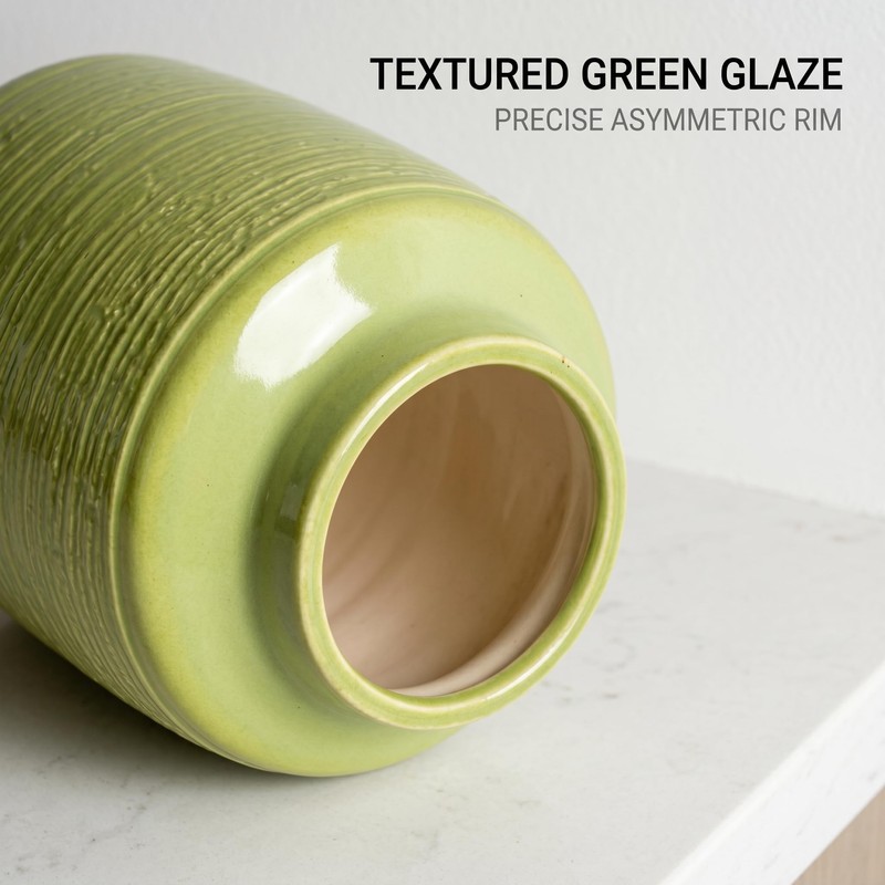 Wancetang Green Ceramic Vase, 7 Inch, Slanted Mouth
