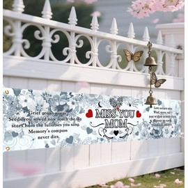 Miss You Mom Heavenly Banner Funeral Remembrance Decoration Mom Funeral Memorial Yard Banner for Cemetery Happy Mother's Day in Heaven sign