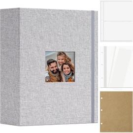 Vienrose Photo Album 4X6 40 Pockets, Linen Scrapbook Memory Book, 3 Ring Binder Album with 20 Writing Pages, and 10 Self-Adhesive Pages, Travel Family Wedding (Gray)